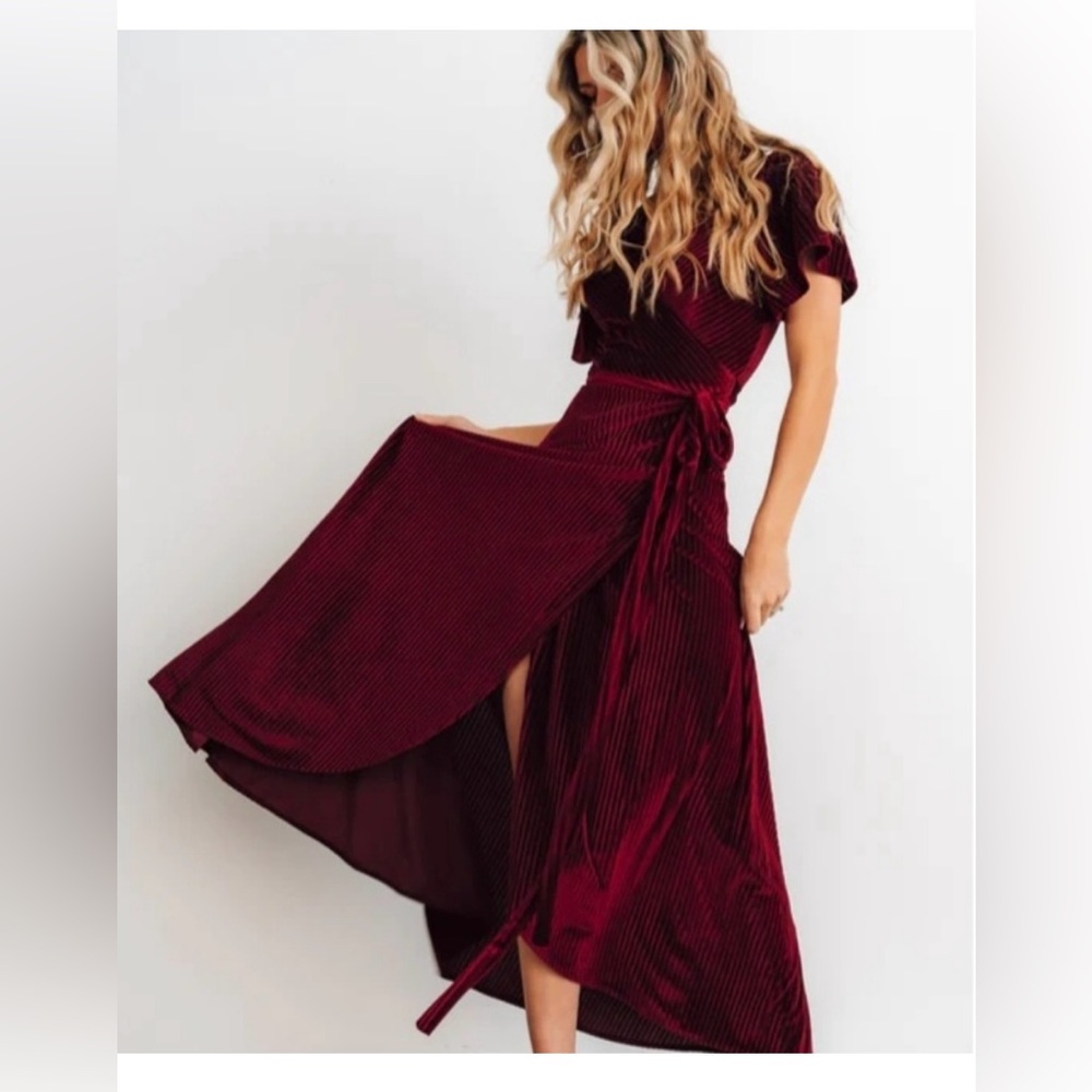 Velvet Ribbed Wrap Dress